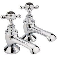 Hudson Reed Old London BC402HX Topaz | Traditional Bathroom Single Bath Taps with Crosshead Handles and Hexagonal Collars, 137mm x 66mm, Chrome/Black