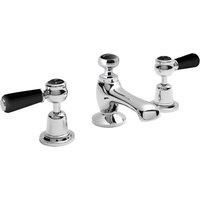 Old London BC407DL Topaz | Traditional Bathroom 3 Hole Basin Mixer Taps with Lever Handles and Domed Collars with Pop-Up Waste, 94mm x 246mm, Chrome/Black, Set of 3 Pieces