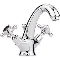 Hudson Reed Topaz Black Crosshead Mono Basin Mixer Dome Collar with Waste Chrome