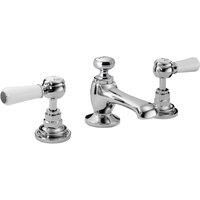 Hudson Reed White Topaz With Lever 3 Tap Hole Basin Mixer - Chrome / White