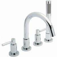 Hudson Reed TEL334S Tec Lever £ Modern Bathroom Minimalist Double Lever Handle 4 Tap Hole Bath Shower Mixer Tap with Swivel Spout, Shower Kit and Hose Retainer, 237mm x 325mm , Chrome