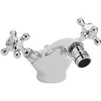 Hudson Reed Old London BC306HX Topaz | Traditional Bathroom Mono Bidet Mixer Tap with Crosshead Handles and Hexagonal Collars, 97mm x 197mm, Chrome/White