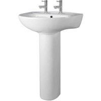 Nuie Melbourne Basin & Pedestal 550mm 2 Tap Hole in White Vitreous China