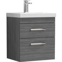 Nuie Athena Wall Hung 2-Drawer Vanity Unit Basin 1 Anthracite Woodgrain 500mm