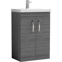 Nuie Athena 600 Floor Standing 2-door Vanity & Mid-edge Basin - Grey Woodgrain
