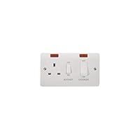 Click 45A Double Pole Cooker Switch With 13A Switched Socket With White Switches And Neon White PVC