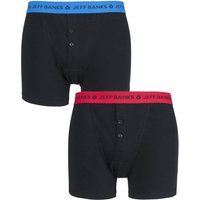 2 Pack Black / Blue / Red Plymouth Button Cotton Boxer Shorts Men's Small - Jeff Banks