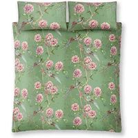 Paloma Home Vintage Chinoiserie Double Duvet Cover Set Jade - Green/Blue/Pink - 100% Cotton Sateen - 220 Thread Count