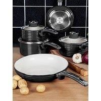 Swan Retro Induction Pan Set With Glass Lid, Non Stick Ceramic Coating, Easy to Clean, Black, 5 Piece, 16/18/20 cm Saucepans, 20/28 cm Frying Pans