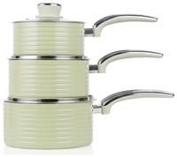 Swan Retro 3 Piece Saucepan Set SWPS3020 Red,Black,Cream,Blue,Green,Grey,Pink