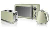 Retro Kitchen Pack by Swan - Digital Microwave 800w 20L, Jug Kettle 1.5L and Toaster - 3 Appliances for A Modern Kitchen Design (Microwave - 2 Slice Toaster - Kettle, Green)