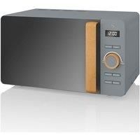 Swan SM22036GRYN, Nordic Digital Microwave, Wood Effect Handle, Soft Touch Housing and Matt Finish, 800W, Slate Grey