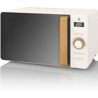 Swan SM22036WHTN, Nordic Digital Microwave, Wood Effect Handle, Soft Touch Housing and Matt Finish, 800W, Cotton White
