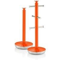 Swan SWKA1054ON Retro Kitchen Towel Pole and 6 Branch Mug Tree, Orange