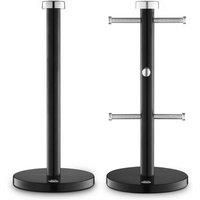 Swan SWKA18531BLK Townhouse Towel Pole and 6 Mug Tree Set with Colour Coated Iron, Chrome Accents and Weighted Bases, Black
