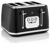 Swan Serenity ST19024BLK 4 Slice Toaster with Matt Finish, 6 Browning Levels, Temperature Control, Reheat and Defrost Functions, 2100W, Black