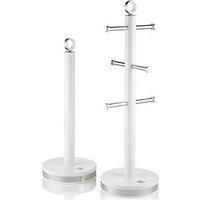Swan SWKA18537WHT Serenity Towel Pole and Mug Tree Set with Smooth Matt Finish, Stainless Steel Accents and Non-Slip Bases, White