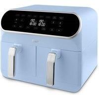 Swan SD10519BLU Retro Dual Basket Air Fryer with Swan Cyclone Technology, LED Display, 8 Pre-Set Cooking Options, Adjustable Temperature, 8L, 1700W, Blue