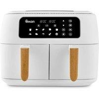 Swan SD10410WHT Nordic Duo 13-in-1 Air Fryer with Dual Non-Stick Baskets, Swan Cyclone Technology, 13 Pre-Set Functions, Match Cook, 8L, 1700W, White