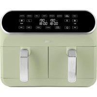 Swan SD10519G Retro Dual Basket Air Fryer with Swan Cyclone Technology, LED Display, 8 Pre-Set Cooking Options, 8L, 1700W, Green