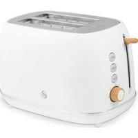 Swan ST19030WHT Fjord 2-Slice Toaster with 7 Browning Levels, Defrost/Reheat/Cancel, 800W, White & Wooden Accents