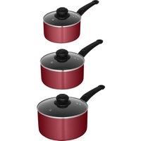 Swan SWPS5023RED Townhouse 3 Piece Saucepan Set with 16/18/20cm Saucepans, Non-Stick Ceramic Coating, Bakelite Handles, Oven Safe, Red