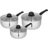 Swan SWPS5025SS Townhouse 3 Piece Stainless Steel Saucepan Set with 16/18/20cm saucepans with Glass Lids, Suitable for All Hob Types (including induction), Stainless Steel