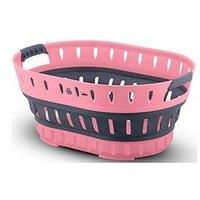 Swan x Lynsey SWLC9002QOCN Oval Collapsible Laundry Basket with Soft Grip Handles, Anti-Slip Feet, Easily Collapsible, 60 Litre, Pink and Grey