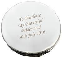 Silver Round Compact Mirror, Personalised, Keepsake, Wedding, For Her, Birthday