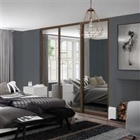 Spacepro Shaker 3 Door Sliding Wardrobe Kit Framed Mirror 2592 x 2260mm in Walnut Steel/Glass