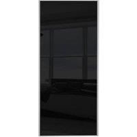 Spacepro Sliding Wardrobe Door Silver Framed Single Panel Black Glass - 2220 x 610mm