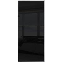 Spacepro Sliding Wardrobe Door Silver Framed Single Panel Black Glass - 2220 x 914mm