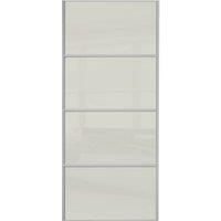 Spacepro Sliding Wardrobe Door Silver Framed Four Panel Arctic White Glass - 2220 x 610mm