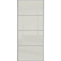 Spacepro Sliding Wardrobe Door Silver Framed Four Panel Arctic White Glass - 2220 x 762mm