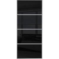 Spacepro Sliding Wardrobe Door Silver Framed Four Panel Black Glass - 2220 x 610mm