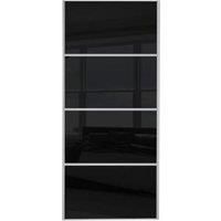 Spacepro Sliding Wardrobe Door Silver Framed Four Panel Black Glass - 2220 x 762mm