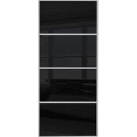 Spacepro Sliding Wardrobe Door Silver Framed Four Panel Black Glass - 2220 x 914mm