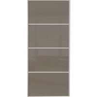 Spacepro Sliding Wardrobe Door Silver Framed Four Panel Cappuccino Glass - 2220 x 762mm