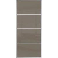 Spacepro Sliding Wardrobe Door Silver Framed Four Panel Cappuccino Glass  2220 x 914mm