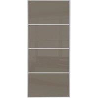 Spacepro Sliding Wardrobe Door Silver Framed Four Panel Cappuccino Glass  2220 x 914mm