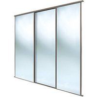 Spacepro Classic 3-Door Sliding Wardrobe Door Kit Stone Grey Frame Mirror Panel 1760 x 2260mm (924GK)