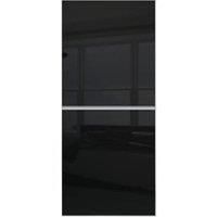 Spacepro Minimalist Sliding Wardrobe Door 2 Panel Silver Frame Black - 610mm