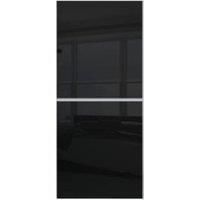 Spacepro Minimalist Sliding Wardrobe Door 2 Panel Silver Frame Black - 914mm