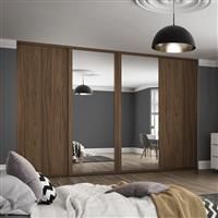 Spacepro Shaker 4 Door Sliding Wardrobe Kit and Mirror 2290 x 2260mm in Walnut Steel/MFC/Glass