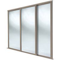 Spacepro Shaker 3-Door Sliding Wardrobe Door Kit Stone Grey Frame Mirror Panel 2592 x 2260mm (861GP)