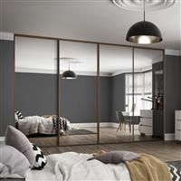 Spacepro Classic 4 Door Sliding Wardrobe Kit Framed Mirror 2370 x 2260mm in Walnut Steel/Glass