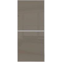 Spacepro Minimalist Sliding Wardrobe Door 2 Panel Silver Frame Cappuccino - 610mm