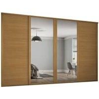 Spacepro 610mm Oak Shaker frame 3 panel & 2x Single panel Mirror Sliding Wardrobe Door Kit