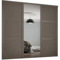 Spacepro 610mm Stone Grey Shaker frame 3 panel & 1x Single panel Mirror Sliding Wardrobe Door Kit