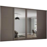 Spacepro 610mm Stone Grey Shaker frame 3 panel & 2x Single panel Mirror Sliding Wardrobe Door Kit